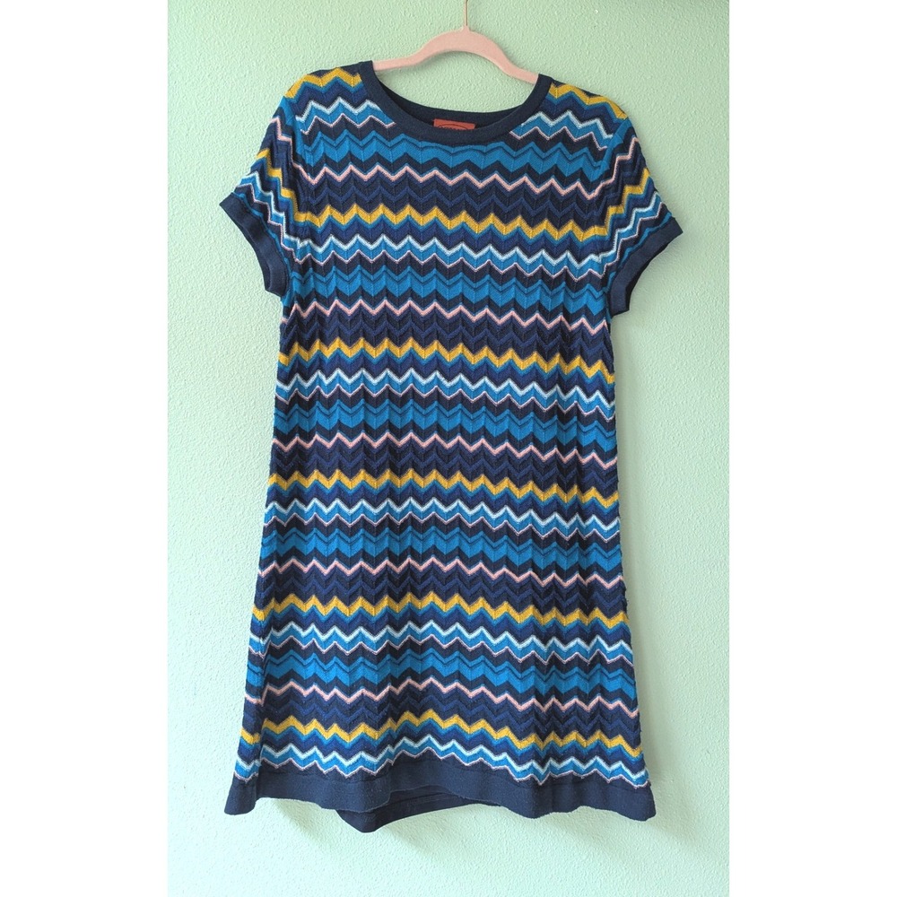 Missoni for Target Blue Geometric Zigzag Knit Mini Dress Short Sleeve Large